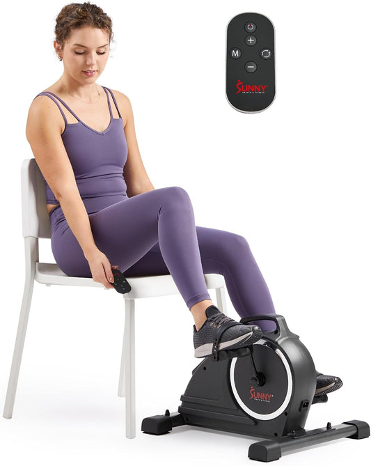 Sunny Health & Fitness Smart Motorized 2-in-1 Pedal Exerciser, Indoor Compact Under-Desk Mini Bike for Low-Impact Cardio Workout and Physical Therapy, Free SunnyFit Training App Connection