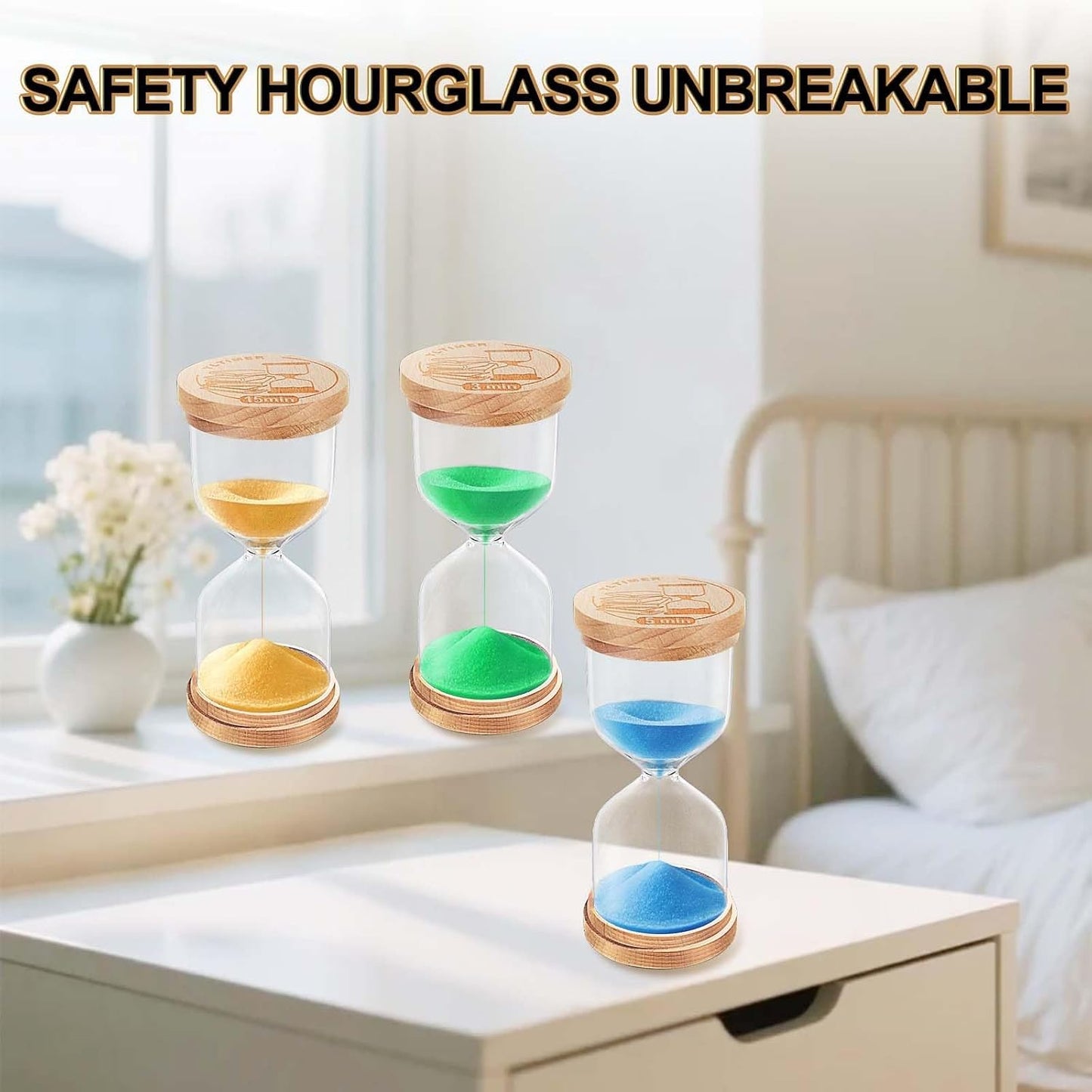 1 Minute Sand Timer, Wooden Sand Hourglass, Small Blue Hourglass, Sandglass Clock 1 Min for Classroom,Game,Decorative (Black)