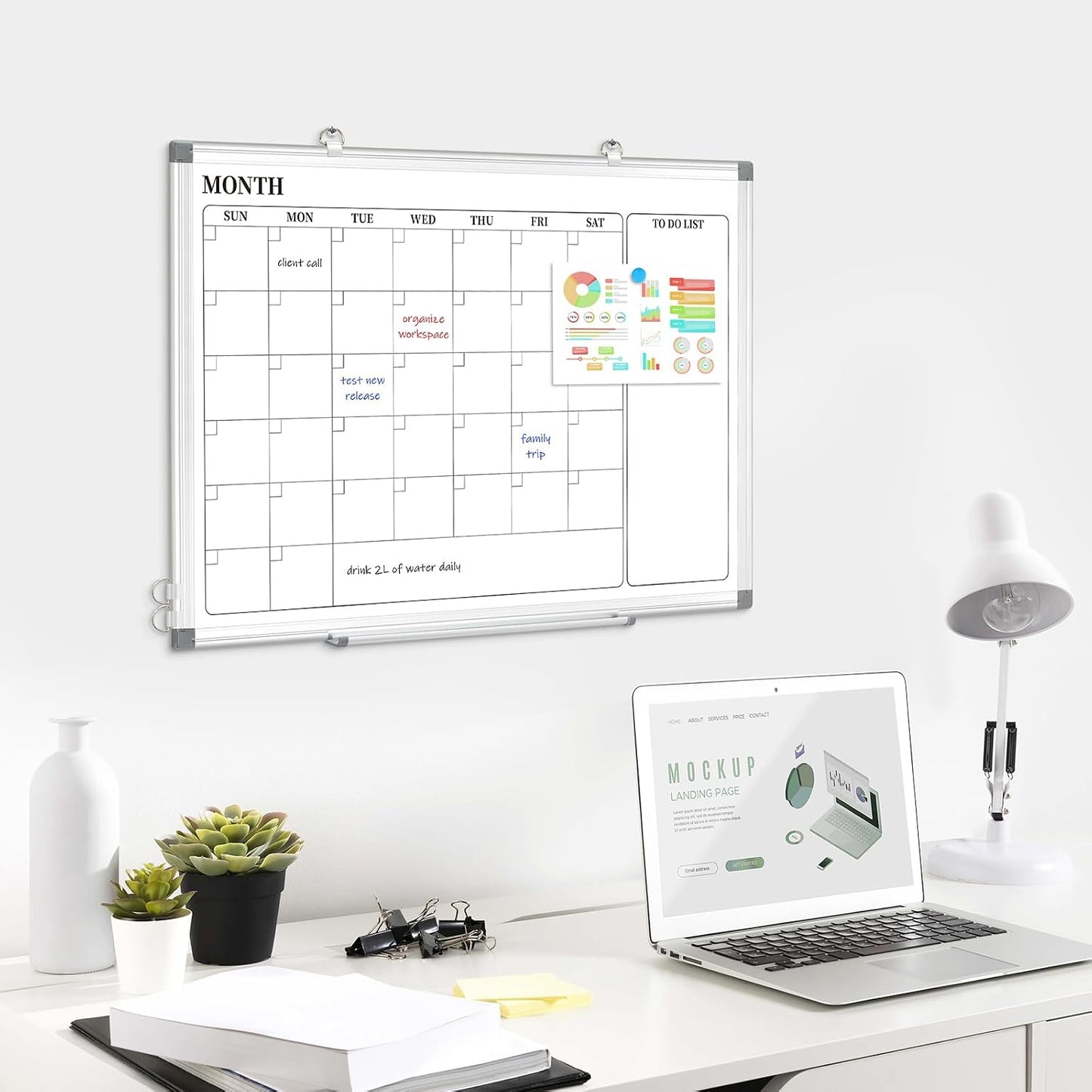 DOLLAR BOSS Dry Erase Calendar for Wall, 24''x 18'' Magnetic Whiteboard Monthly Planner, Double-Sided Aluminum Framed Schedule Board for Office, Home, School