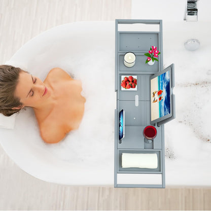 Premium Bamboo Bathtub Tray Caddy - Bath Tub Tray Table for Bathtub - Bath Caddy Tray for Bathtub, Expandable Size, Fits Most Bath Tubs