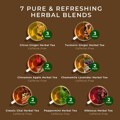 Purely Herbal Tea Pod Gift Set (16 Count) - 7 Flavors Assorted Variety Pack