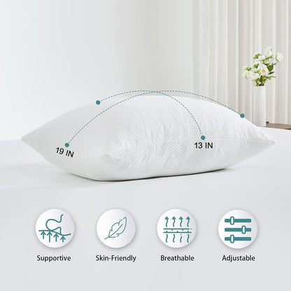 BETU Cooling Pillow Queen Size, Shredded Memory Foam Cool Pillow for Hot Sleepers, Adjustable Firm Soft Support Bed Pillows Perfect for Back Neck Pain and Side Sleeping with Pillow Case Cover, White