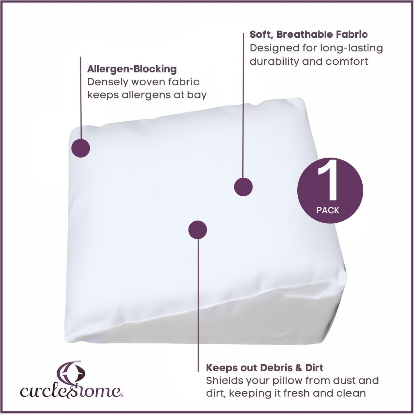 CirclesHome Pillow Protectors 4 Pack Standard Zippered - 100% Cotton Breathable Pillowcases - Protects Pillows from Dirt, Dust and Debri (Standard - Set of 4 - 20x26)