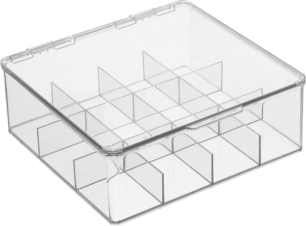mDesign Tea Bag Single Serve Pouch Divided Box Holder Organizer, Clear