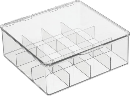 mDesign Tea Bag Single Serve Pouch Divided Box Holder Organizer, Clear