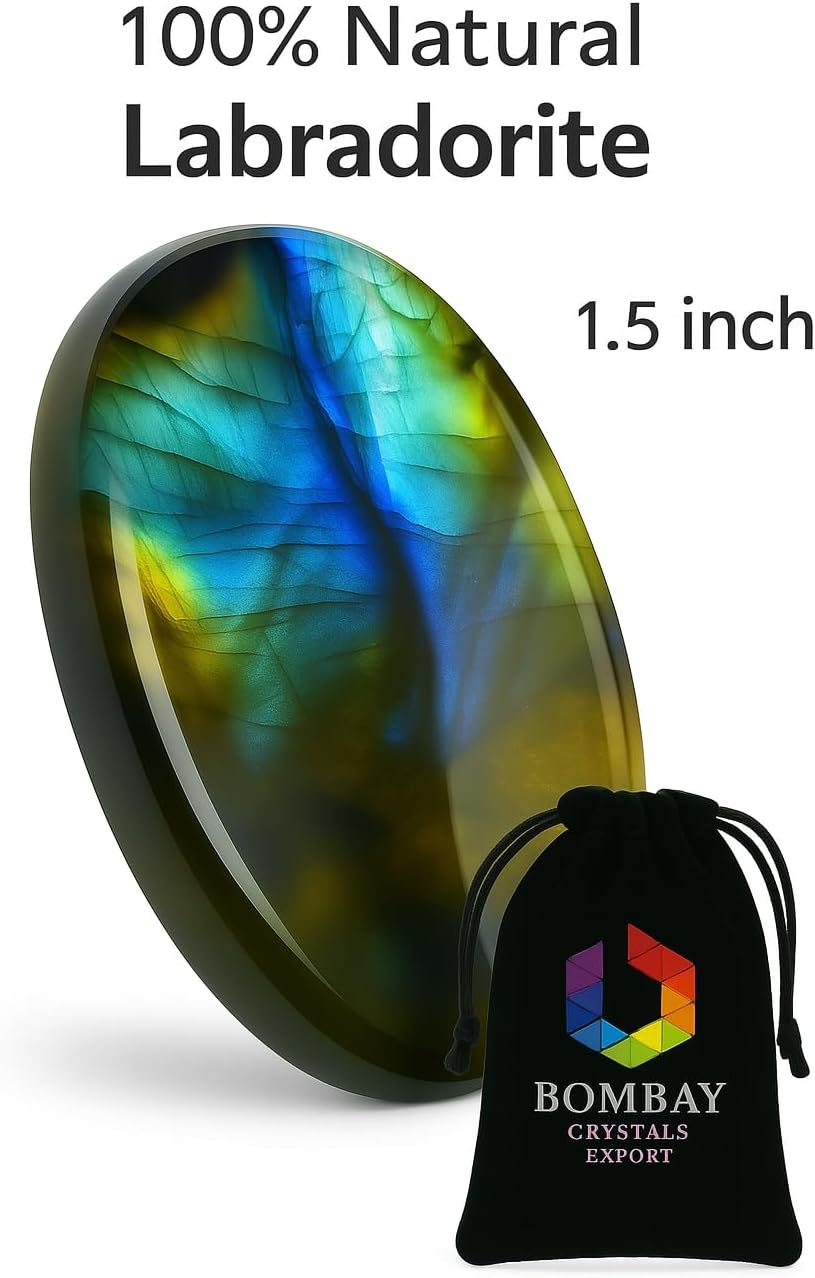 Natural Polished Thumb Palm Crystal for Meditation, Labradorite Worry Stone for Stress Relief, Anxiety Support & Pocket Reiki Healing