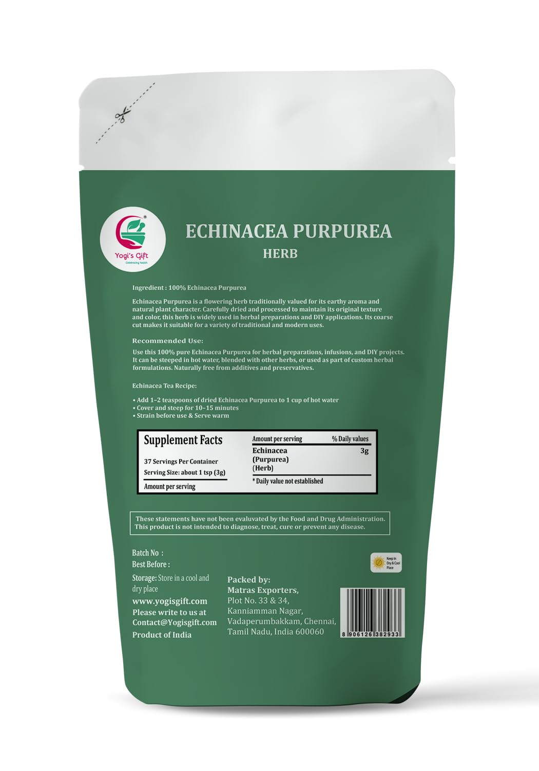 Yogi's Gift® Echinacea Purpurea Herb 4 oz | Loose Leaf Cut Herbal Tea