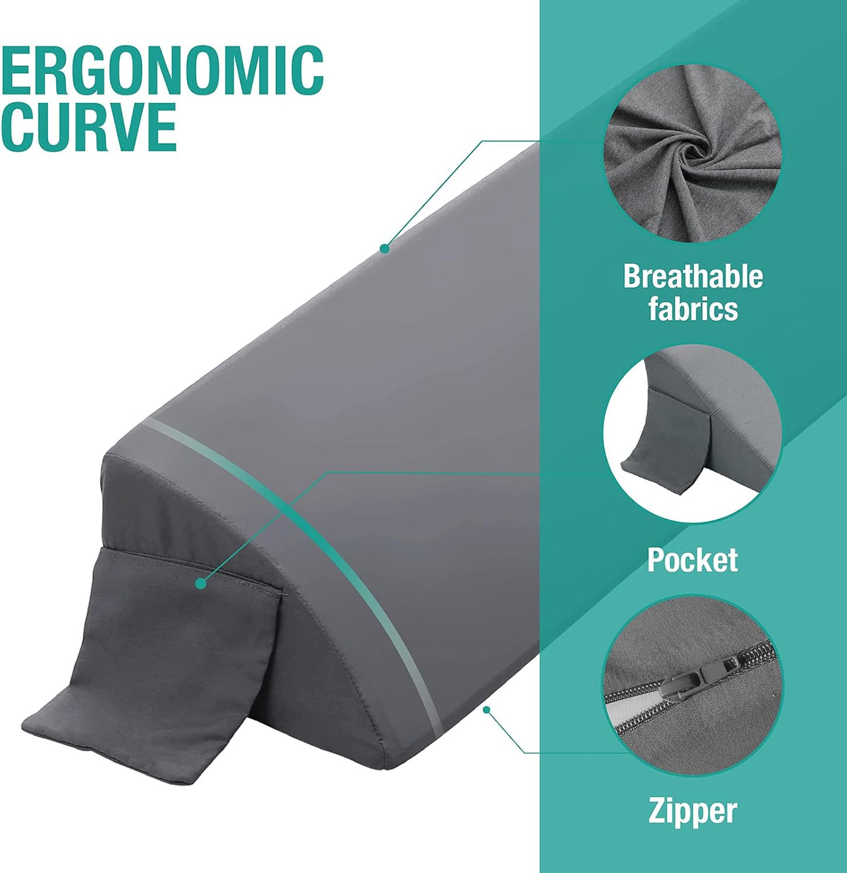 Vekkia 34" Extra-Long Wedge Pillow, 5.5" Bed Wedge Pillow for Sleeping,Gray