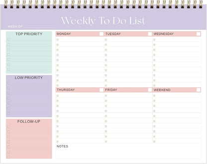 Weekly To Do List Notepad, Undated Planner with 52 Sheets (8.5''x11'') | Desk Accessories and Supplies, Women & Man, Home School & Work