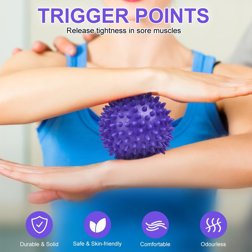 URAQT Spiky Massage Ball Set, 2 Pack Physical Therapy Massage Balls, Hard Lacrosse Ball & Spiky Massage Ball for Myofascial Release and Trigger Point Deep Tissue Massage (Blue)