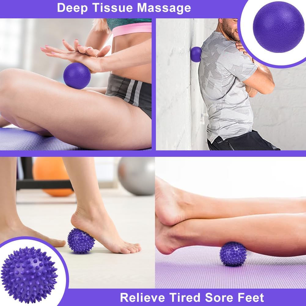 URAQT Spiky Massage Ball Set, 2 Pack Physical Therapy Massage Balls, Hard Lacrosse Ball & Spiky Massage Ball for Myofascial Release and Trigger Point Deep Tissue Massage (Blue)