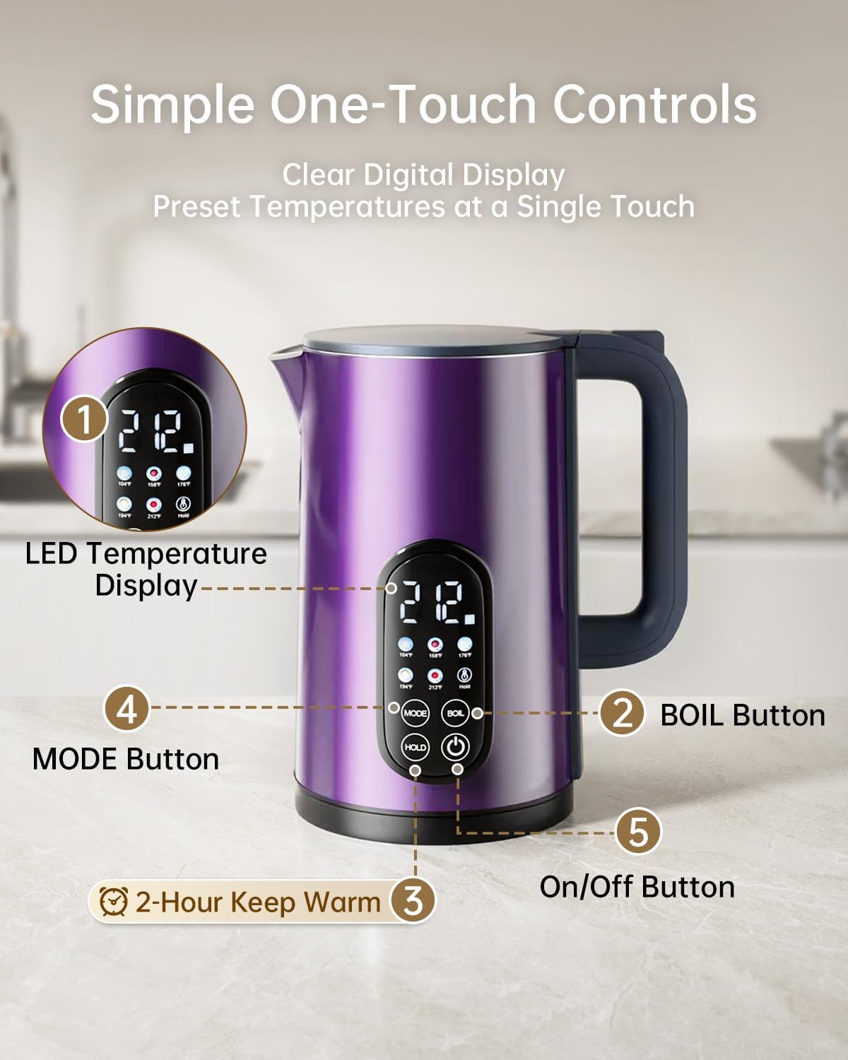 Electric Kettle with Temperature Control, 1.7L Hot Water Kettle for Tea, Coffee & Daily Use, 5 Presets, 2H Keep Warm, Stainless Steel Interior, Auto Shut-Off, Cordless Electric Tea Kettle, Blue