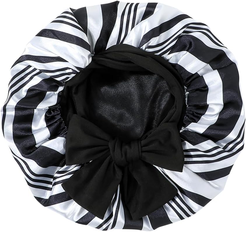 GDTOGRT Satin Silk Bonnet for Sleeping Women - Double Layer Sleep Hair Bonnets Caps for Curly Braid Hair with Tie Band