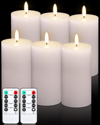VIHOSE 12 Pack White Flameless Candles Set with Remote and Timer Flickering Flameless Battery Candles Flat Top LED Pillar for Wedding Outdoor Home Festival Decoration(D 3'' H 4'' 5'' 6'')