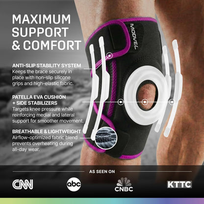 Modvel Knee Brace with Side Stabilizers & Patella Gel Pads for Pain Relief and Joint Support Breathable, Non-Slip Compression Sleeve for Men & Women, Arthritis, Meniscus, ACL Recovery