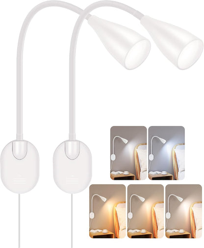 LiFMIRA Wall-Mounted LED Bedside Reading Light with USB Charging Port, 10-Level Dimmable & Adjustable 5 Color, Plug-in Adhesive Night Lamp for Books in Bed, Eye-Caring Bedroom Lighting (Black)