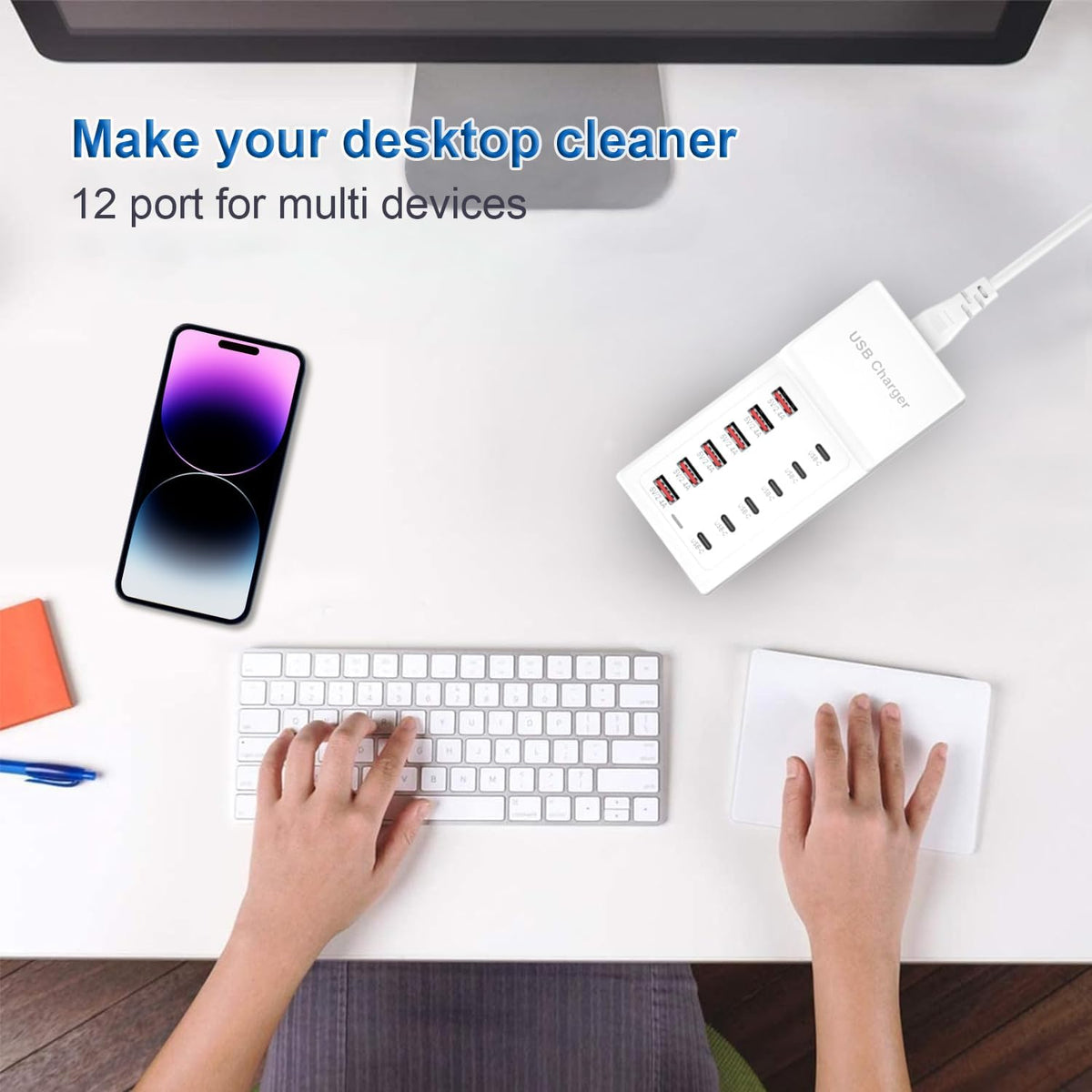 USB Charging Station 50w10A 12 Ports Multiple Charging Block, USB C Strip for iPhone 13/14/15/16/17/Smartphone/Tablet/Watch/Headphones and Multiple Charger Plug