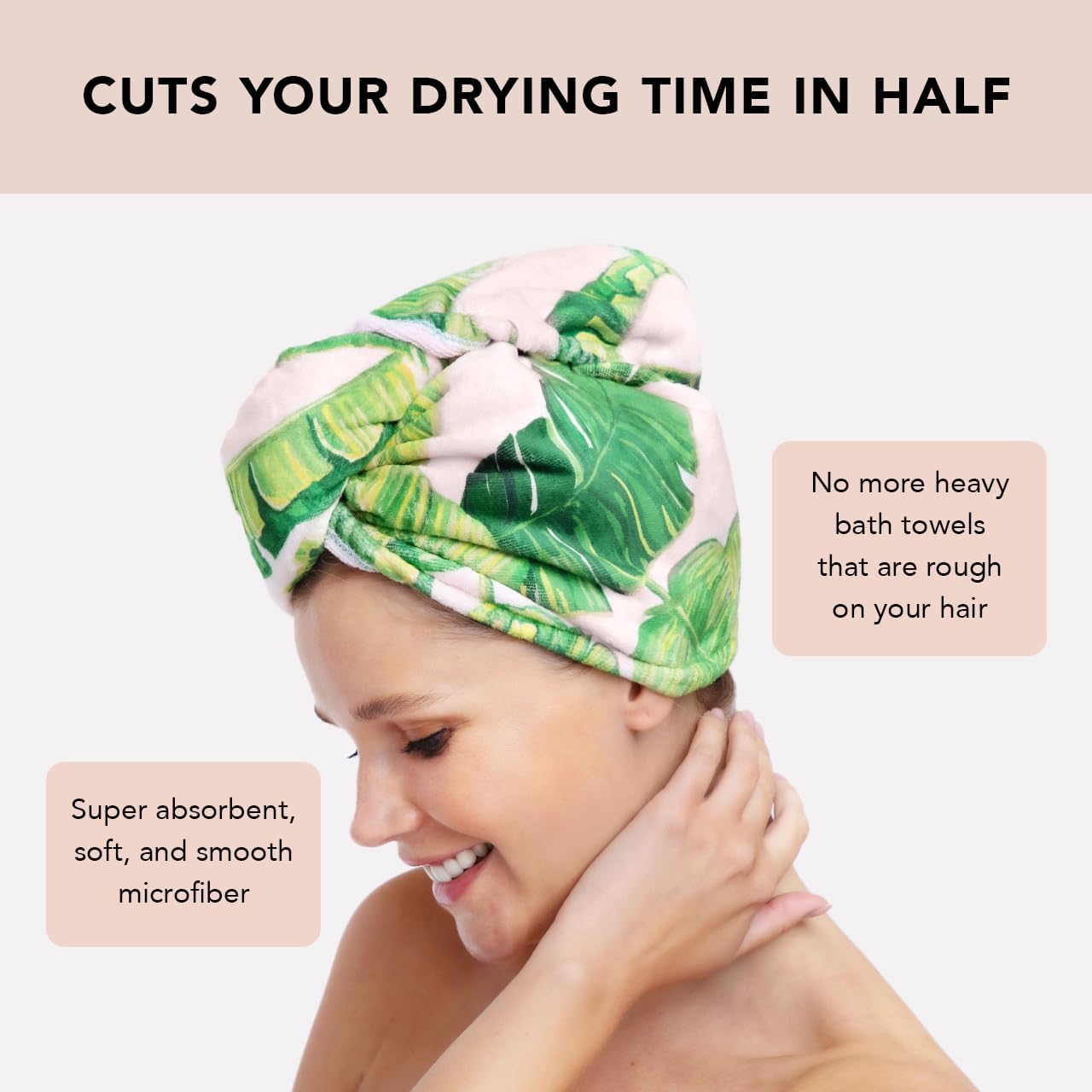 Kitsch Microfiber Hair Towel Wrap for Women – Ultra Absorbent Microfiber Bath Towels for Wet, Curly, Long or Short Hair – Anti-Frizz Hair Wrap, Great Hair Products Gift for Women – Pink