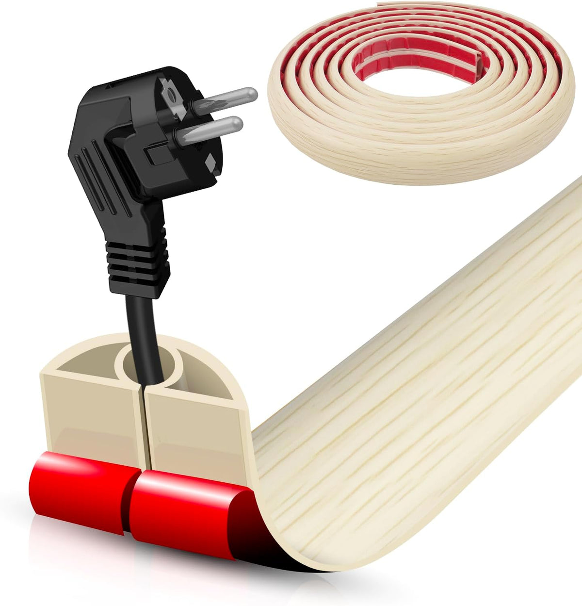Floor Cord Cover Self Adhesive Cord Hider,10FT Cable Management, Extension Strip Protector for Wires, Prevent Cable Trips for Offices, Gyms, Exhibitions Cavity 0.39"(W) x 0.27"(H) BrownWood