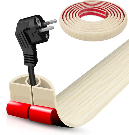 Floor Cord Cover Self Adhesive Cord Hider,10FT Cable Management, Extension Strip Protector for Wires, Prevent Cable Trips for Offices, Gyms, Exhibitions Cavity 0.39"(W) x 0.27"(H) BrownWood