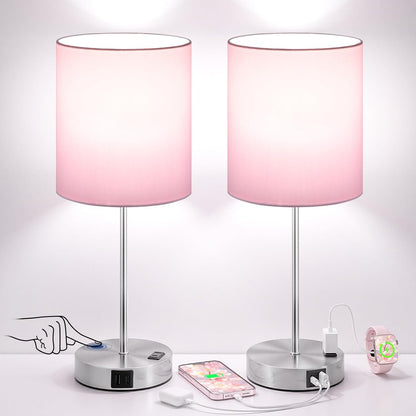 Blue Touch Lamps for Nightstand Set of 2 - Bedside Table Lamp for Bedroom with Dual USB Ports & AC Outlet, 3-Way Dimmable Lamps for Living Room Boys Room, Night Light with 5000K Daylight Bulbs
