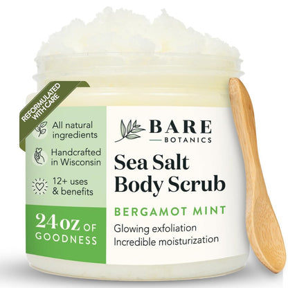 Bare Botanics 24oz Coconut Vanilla Sea Salt Body Scrub Natural Exfoliator