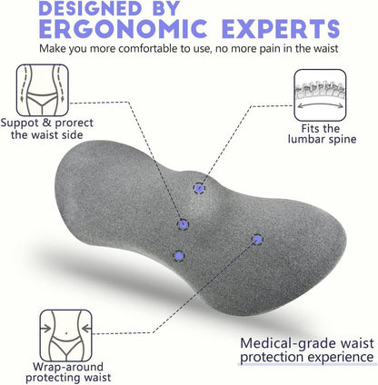 kasney Lumbar Support Pillow, Back Pillow for Low Back Pain Relief, Ergonomic Streamline Car Seat, Office Chair, Recliner and Bed (Gray)