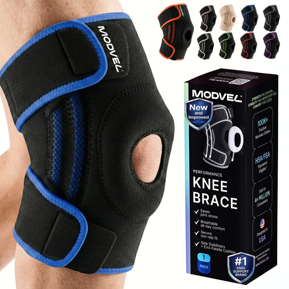Modvel Knee Brace with Side Stabilizers & Patella Gel Pads for Pain Relief and Joint Support Breathable, Non-Slip Compression Sleeve for Men & Women, Arthritis, Meniscus, ACL Recovery