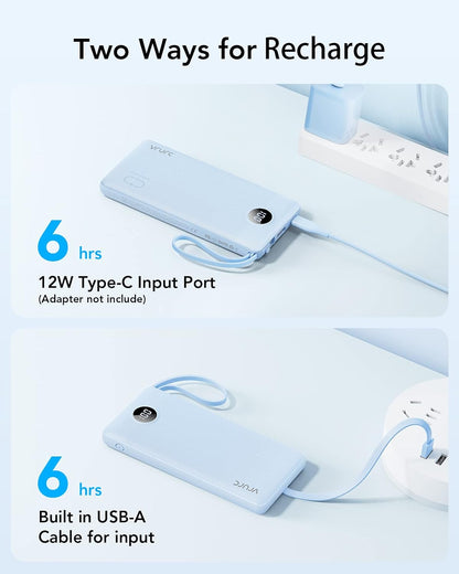 VRURC Portable Charger, Slim Power Bank Built-in 4 Cables, Travel Essential