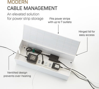 Yamazaki Home Cable Management Box – Cord Organizer Box with Lid, Minimalist Cable Storage for Office, ABS Plastic