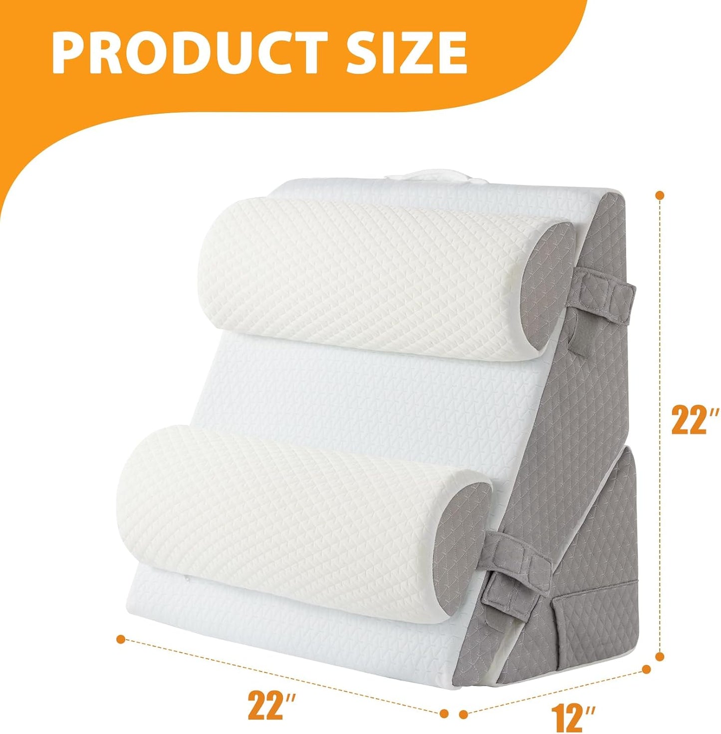 Ruqmuis Wedge Pillow Set for After Surgery, 3PCS Adjustable 9&12 Inch Bed Wedge Pillow for Sleeping, Incline Pillow Wedge for Headboard, Post Surgery, Acid Reflux, Neck&Back Support, White/Grey