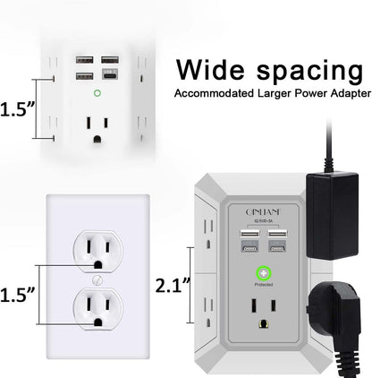 Wall Charger, Surge Protector, QINLIANF 5 Outlet Extender with 4 USB Ports