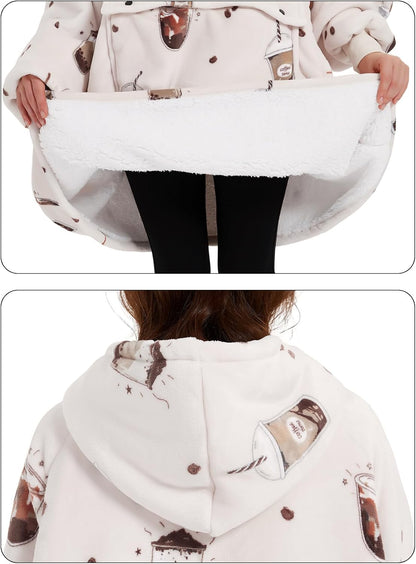 KFUBUO Wearable Blanket Hoodie for Adults Sherpa All Patterns Cat Oversized Sweatshirt Blanket with Pockets for Women