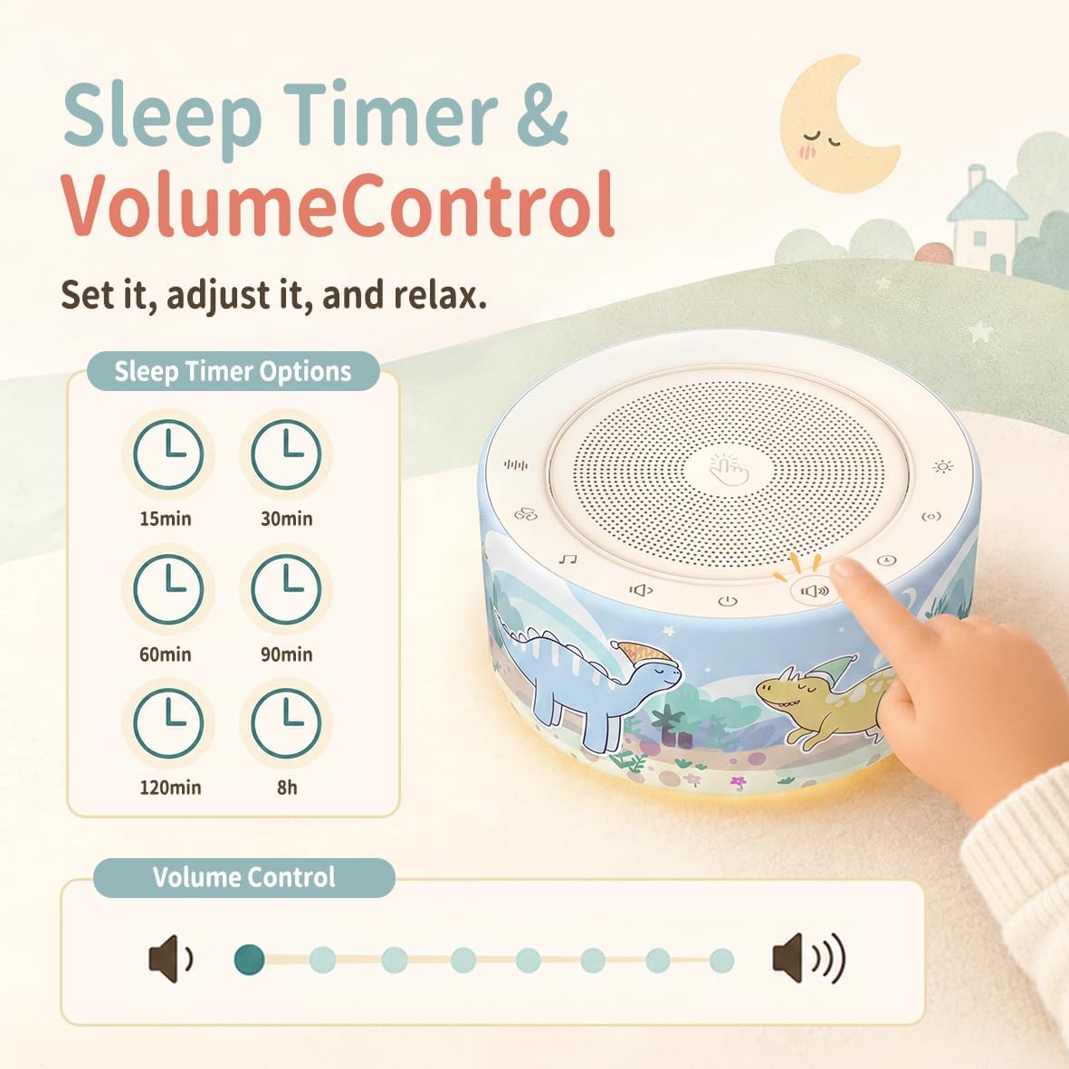 Kipcush White Noise Machine for Baby & Adults, 30 Soothing Sounds, Soft Non-Glare Nursery Lamp, 8 Color Night Lights, Memory Function (Angel V1 White, Standard)