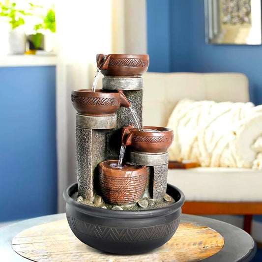 15.7''H Relaxation Desktop Waterfall Fountain Decor Portable Tabletop Waterfall Fountains,Indoor Waterfall Feature with LED Light for Home Office Bedroom
