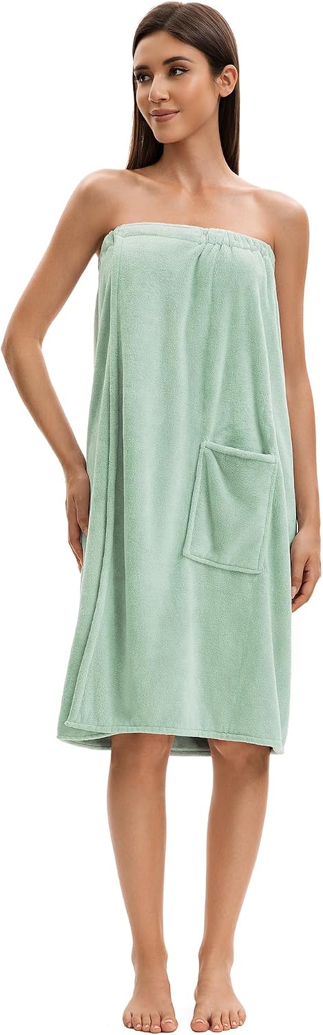 Towel Wrap For Women After Shower，Plush Bath Robe Female，Sauna Spa Wrap Around Towels With Pockets