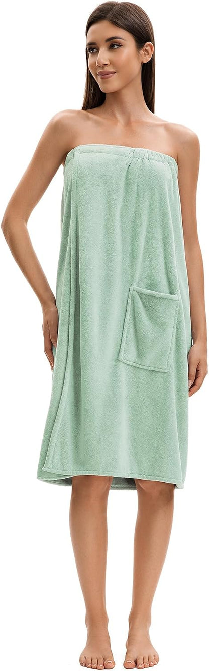 Towel Wrap For Women After Shower，Plush Bath Robe Female，Sauna Spa Wrap Around Towels With Pockets