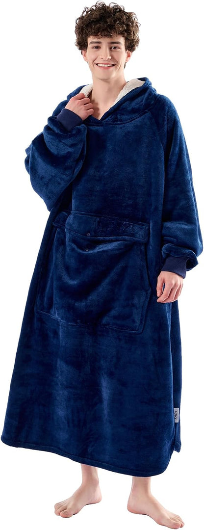 Krifey Wearable Blanket Hoodie, Oversized Sherpa Hooded Blanket for Adults | Soft sherpa fleece with sleeves and pocket; oversized fit for lounging, WFH, camping, Christmas and white elephant gifts.