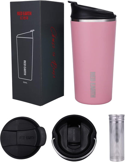 GiNT 17oz Travel Tea Mug with Infuser, 2 Lids. Vacuum Insulated 316 Stainless Steel Coffee Mug. Dishwasher Safe Tea Cup with Strainer for Hot & Cold Brew Coffee. Mothers Day Gifts for Mom (Green)