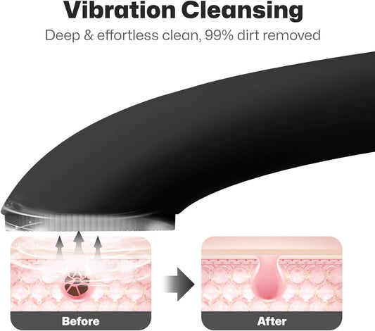 PRITECH Facial Cleansing Brush, Rechargeable Silicone Face Scrubber with Heat Massage End, Vibrating Exfoliator Scrubber for Deep Cleaning, Waterproof Face Brush for Women and Men (Pink)