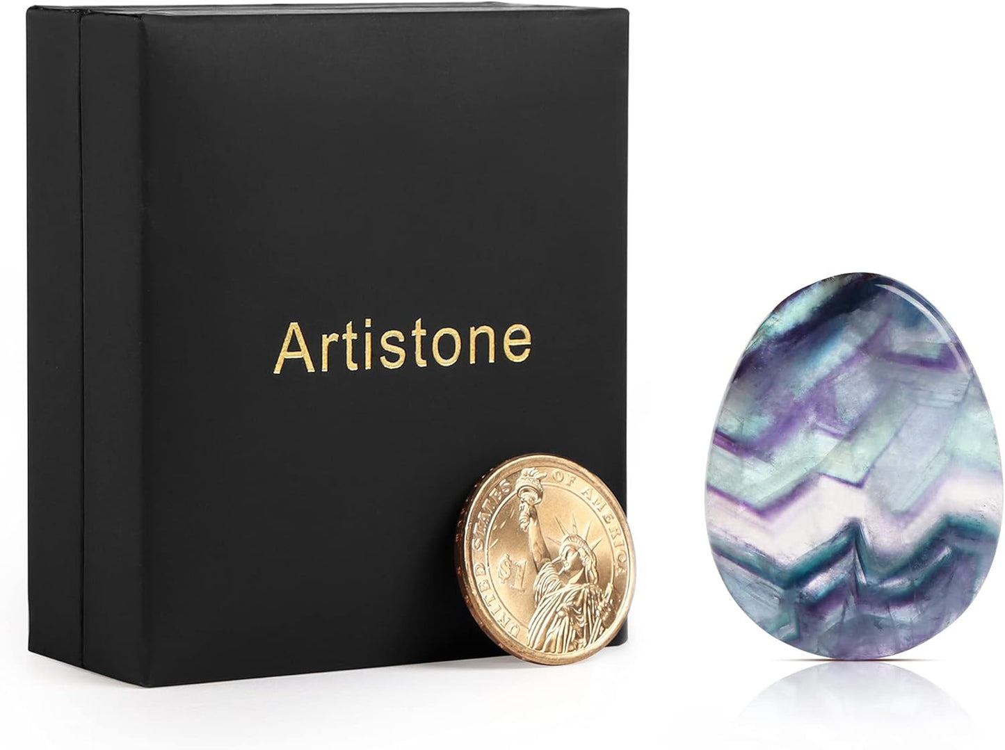 Artistone Moss Agate Crystal Chakra Thumb Worry Stone Teardrop Reiki Healing Stone Pocket Palm Stones for Anxiety Stress Relief Meditation Therapy Geometry Home Decor