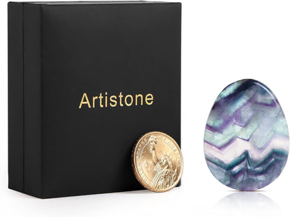 Artistone Moss Agate Crystal Chakra Thumb Worry Stone Teardrop Reiki Healing Stone Pocket Palm Stones for Anxiety Stress Relief Meditation Therapy Geometry Home Decor