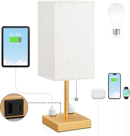 aooshine Small Table Lamp for Bedroom - Bedside Lamps for Nightstand, Minimalist Night Stand Light Lamp with Square Fabric Shade, Desk Reading Lamp for Kids Room Living Room Office Dorm