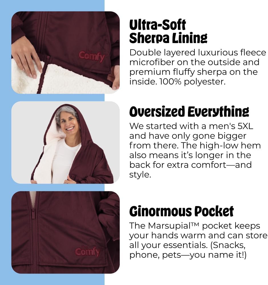 THE COMFY Original | From Shark Tank | Patented | Oversized Sherpa Wearable Blanket Hoodie| Gift for Women & Men | One Size