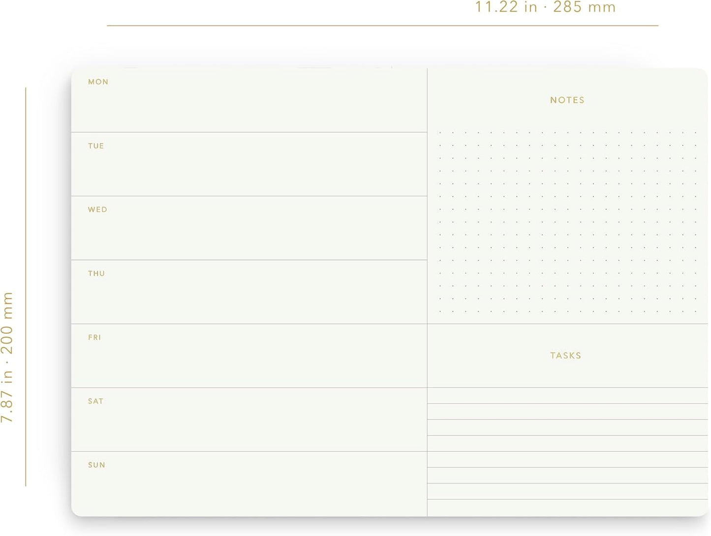 Pinesman - One Week - Elegant Undated Weekly Desk Planner, Gold Foiled, A4, Minimalist Weekly To Do List Notepad, Daily Schedule, Work Week Planner Pad, Eco-friendly, FSC™ Certified