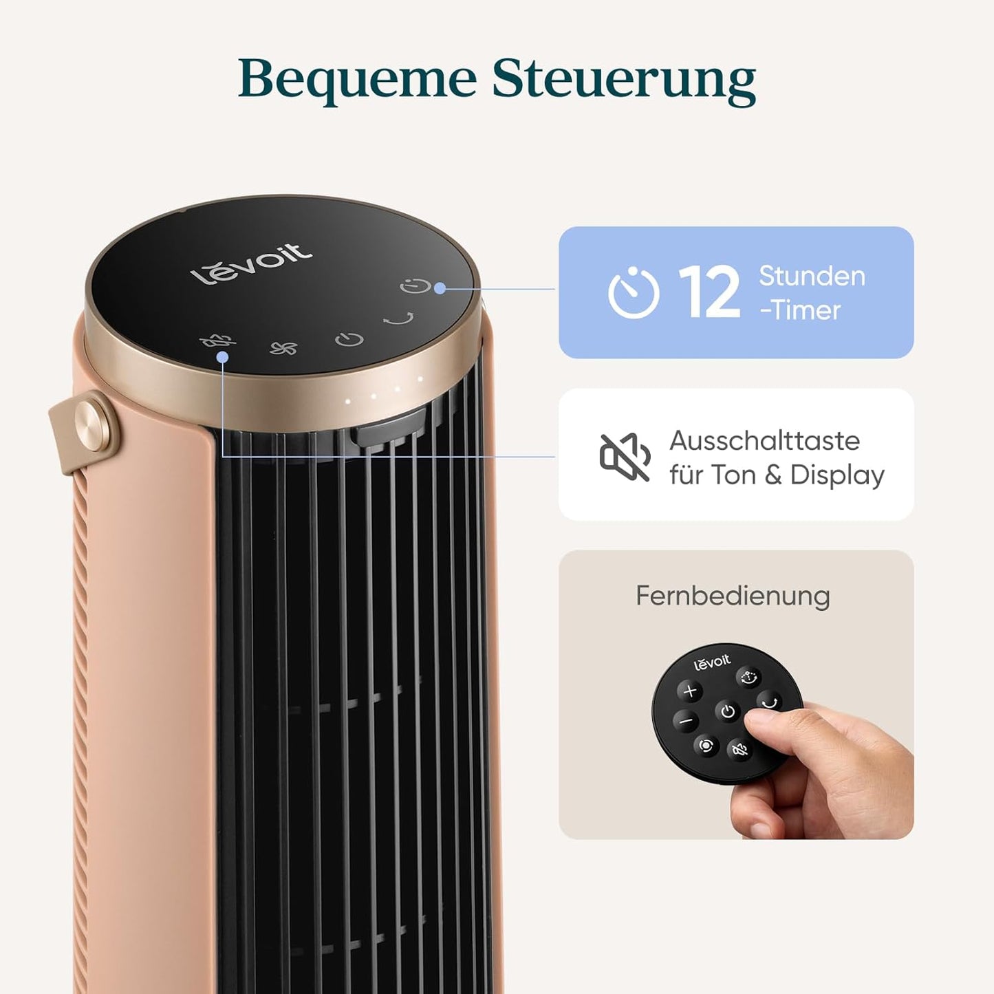 LEVOIT Tower Fan for Bedroom, 20dB Quiet Desk Fan with 23ft/s, Portable & Easy to Carry, 3-Angle & 5-Speed Mini Oscillating Fan, DC Motor, Bladeless, Remoter, 12H Timer, for Home, Room, Office, White