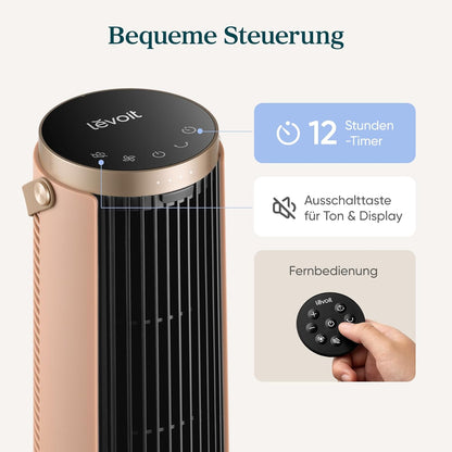 LEVOIT Tower Fan for Bedroom, 20dB Quiet Desk Fan with 23ft/s, Portable & Easy to Carry, 3-Angle & 5-Speed Mini Oscillating Fan, DC Motor, Bladeless, Remoter, 12H Timer, for Home, Room, Office, White