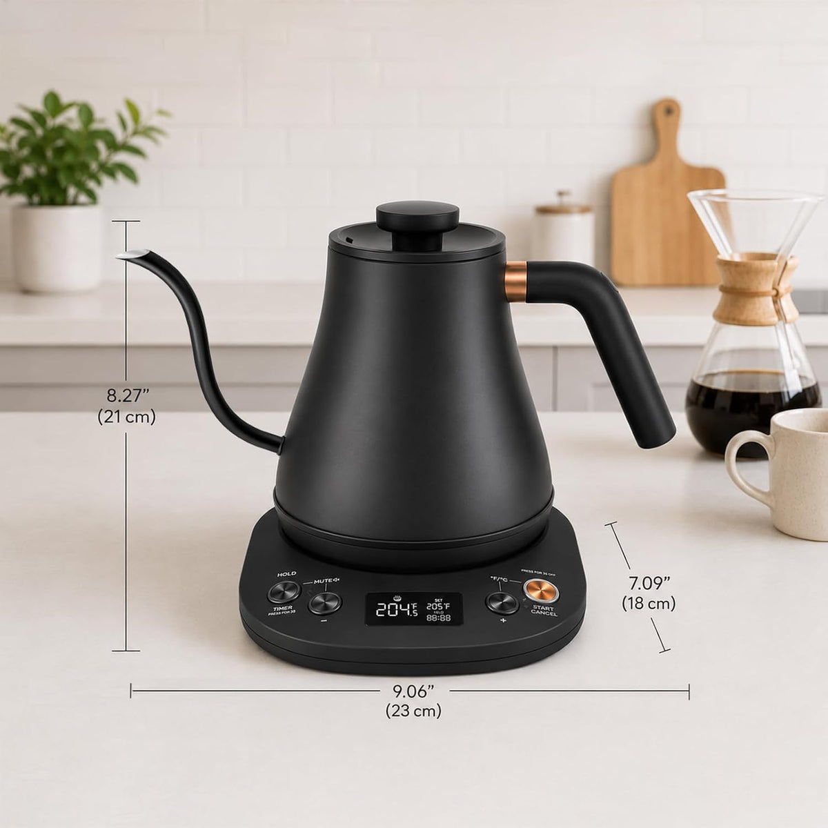 Mecity Electric Gooseneck Kettle With LCD Display Automatic Shut Off Retro Coffee Kettle Temperature Control Hot Water Boiler to Pour Over Tea, 1200 Watt Quick Heating Tea Pot, 0.8L, Stainless Steel