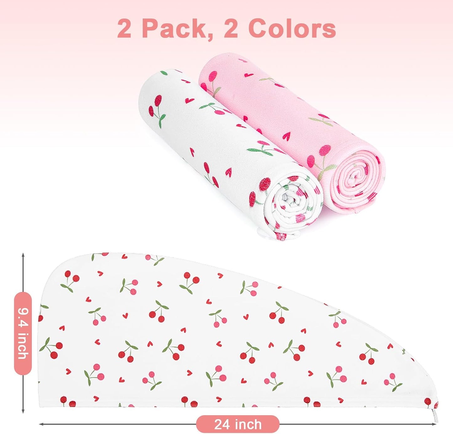 Unicorn Castle Microfiber Hair Towel for Kids 2Pack Hair Wrap Towels Absorbent Hair Drying Towel Wrap Hair Turbans for Curly Thick Hair, Pink White Strawberry