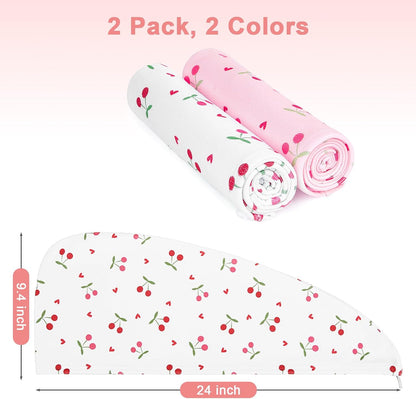 Unicorn Castle Microfiber Hair Towel for Kids 2Pack Hair Wrap Towels Absorbent Hair Drying Towel Wrap Hair Turbans for Curly Thick Hair, Pink White Strawberry